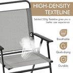 Yaheetech Outdoor Patio Chairs Set of 2, Folding Patio Chairs with Metal Frame, Armrests, Portable Dining Chairs for Camping, Lawn, Garden and Porch, Gray