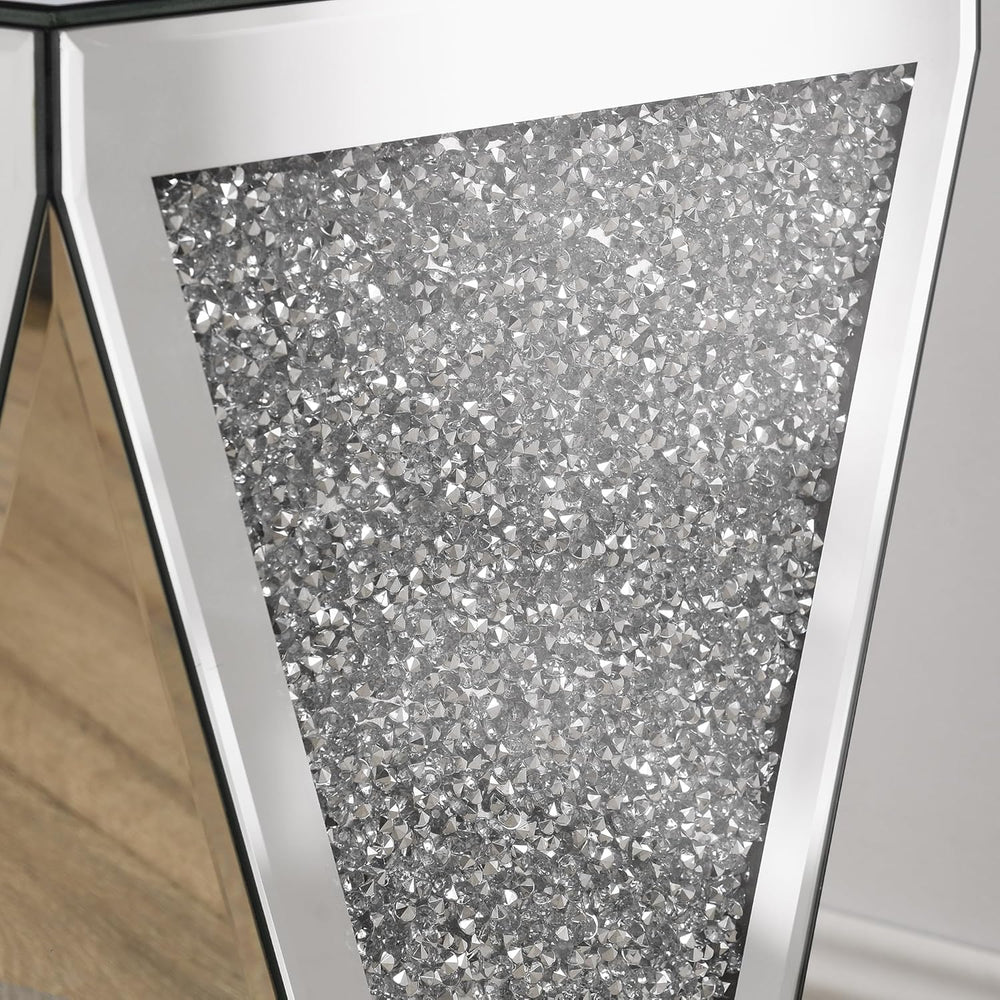 Mirrored End Table Modern Inverted Triangular Side Table with Crystal Design ...