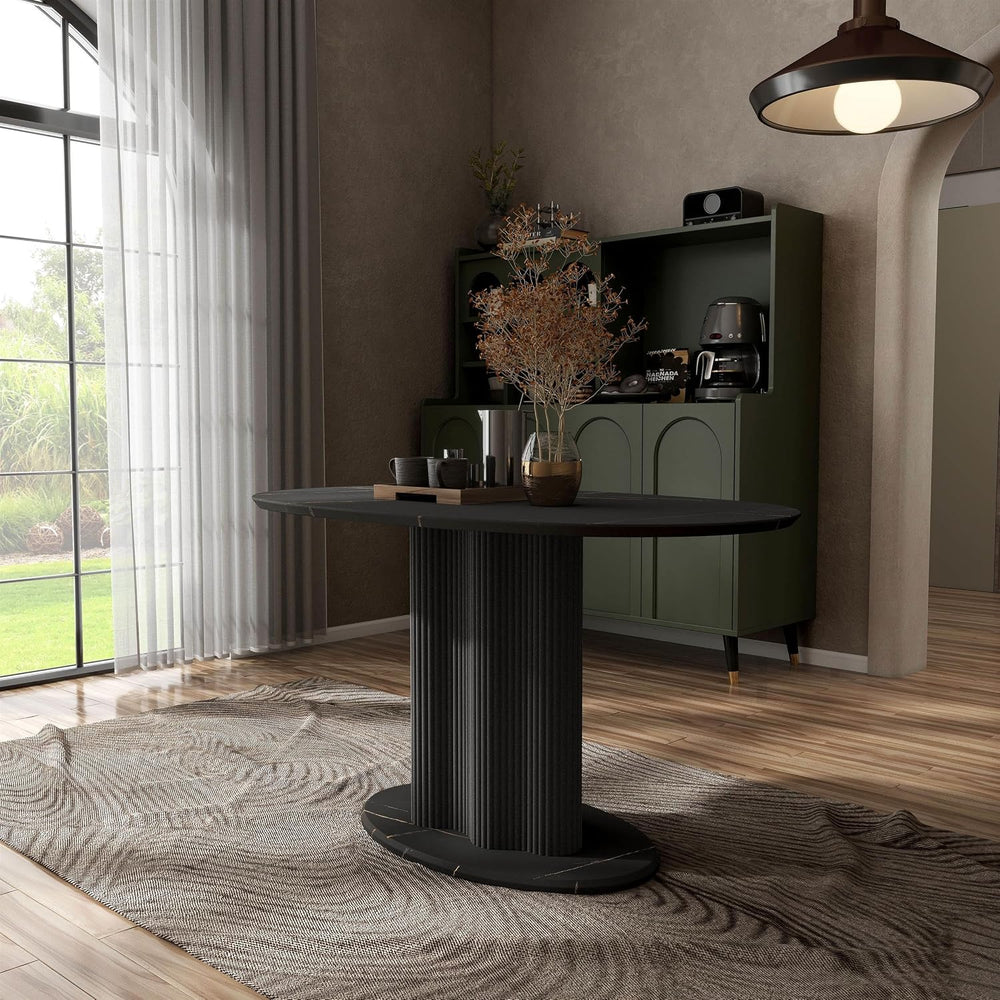 Homes: Inside + Out Elara Modern 54-inch Oval Dining Table with Fluted Pedest...