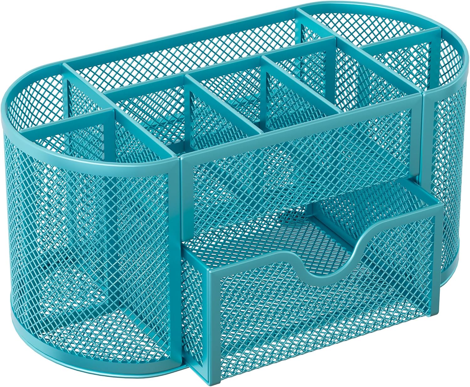 EasyPAG Mesh Pen Holder Desk Organizer with Drawer Stationery Supplies Organizer for Dorm School 9 Compartments Workspace Desk Accessories Organization for Office, Blue