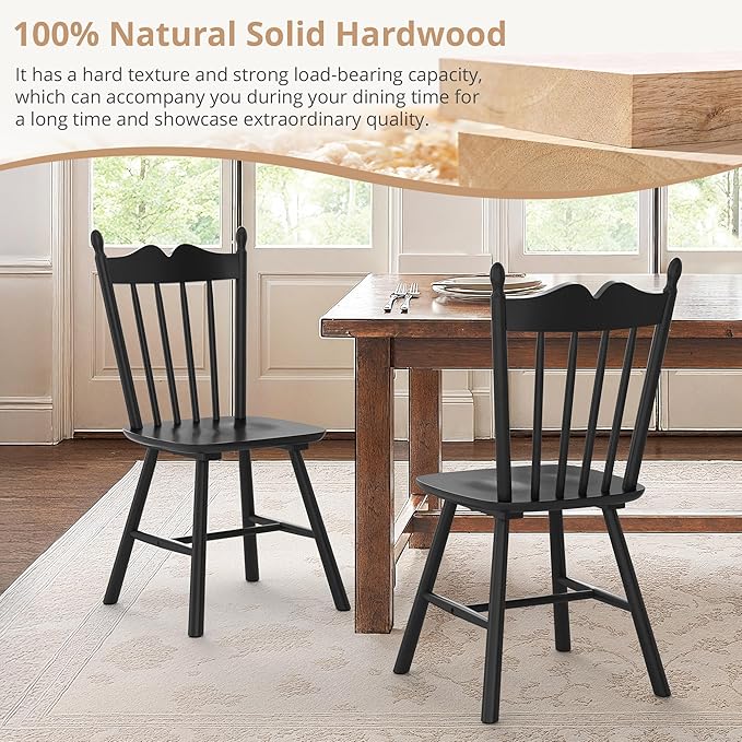 LUE BONA Black Dining Chairs Set of 4, Windsor Wooden Dining Chair with Thick...