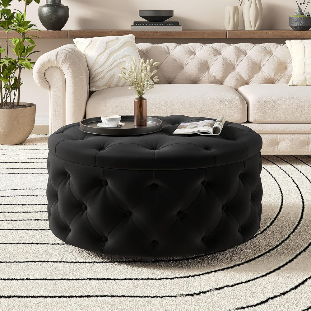 FiveWillowise 30 Inch Round Ottoman with Storage Tray,Large Coffee Table | Ci...