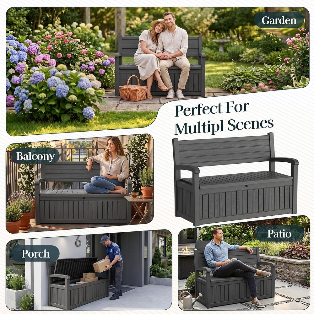 Outdoor Bench with Storage, Waterproof Garden Storage Bench, 100 Gallon Locka...