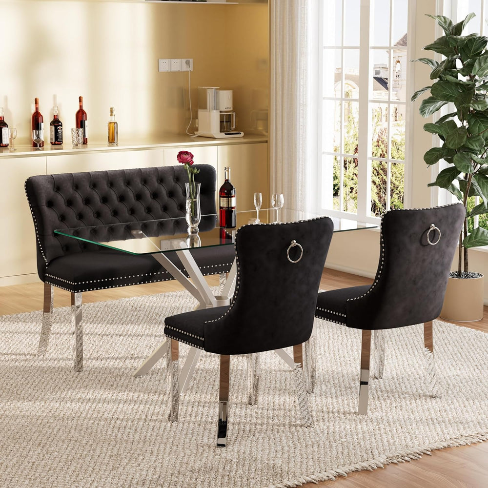 yeag Modern Rectangular Glass Dining Table Set, 47" Clear Tempered Glass...