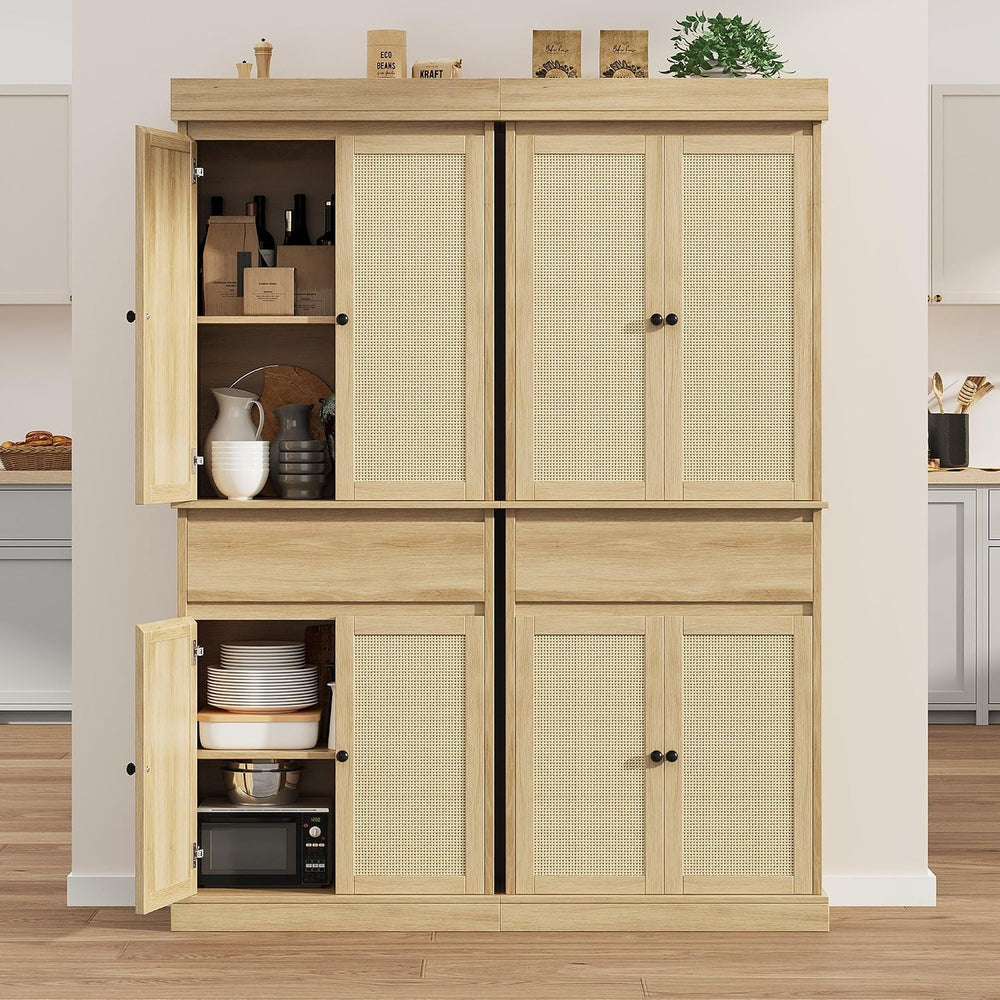 GarveeHome Kitchen Pantry Cabinet, Tall Storage Cabinet with Rattan Doors and...
