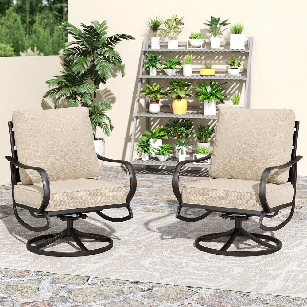 PHI VILLA Metal Swivel Patio Chairs Set of 2, High Back Steel Outdoor Chairs ...
