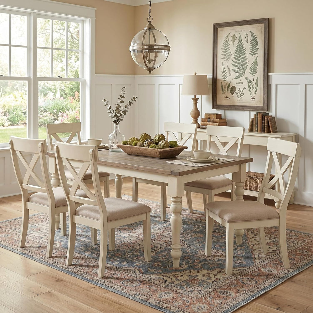 Roundhill Furniture Prato 7-Piece Dining Table Set with Cross Back Chairs, An...