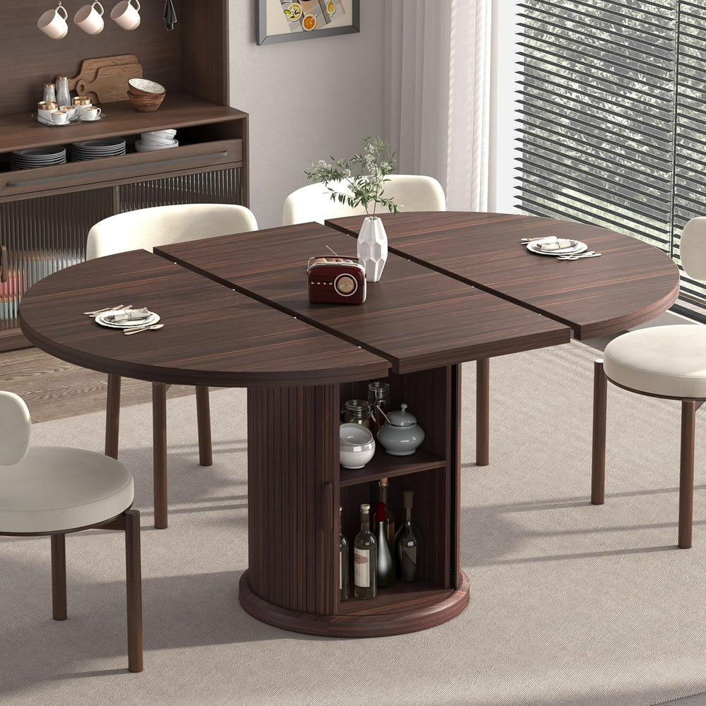 47.2"–63" Extendable Dining Room Table for 4–8, Round‑to‑Oval Expan...