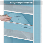 Univivi 5-Shelf Fabric Door Storage Over Door Hanging Organizer with 4 Large Pockets and 3 Small PVC Pockets Nursery Closet Cabinet Wall Mount Hanging Storage Organizers for Baby Nursery (Blue)