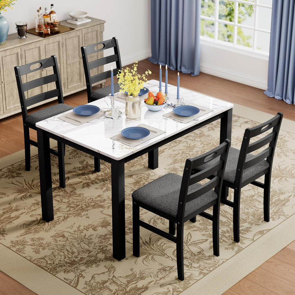 PHI VILLA Dining Table Set for 4, Marble Design Kitchen Table and Chairs | Ma...