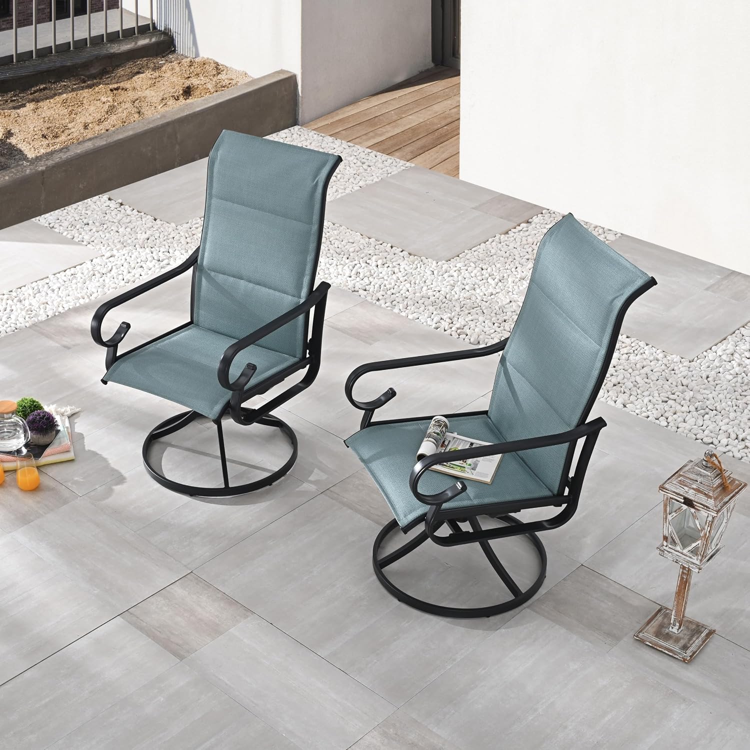LOKATSE Home High Back Textilene Outdoor Patio Swivel Chair Set of 2, 360° Mesh Rocker, for Backyard, Patio, Lawn, Garden