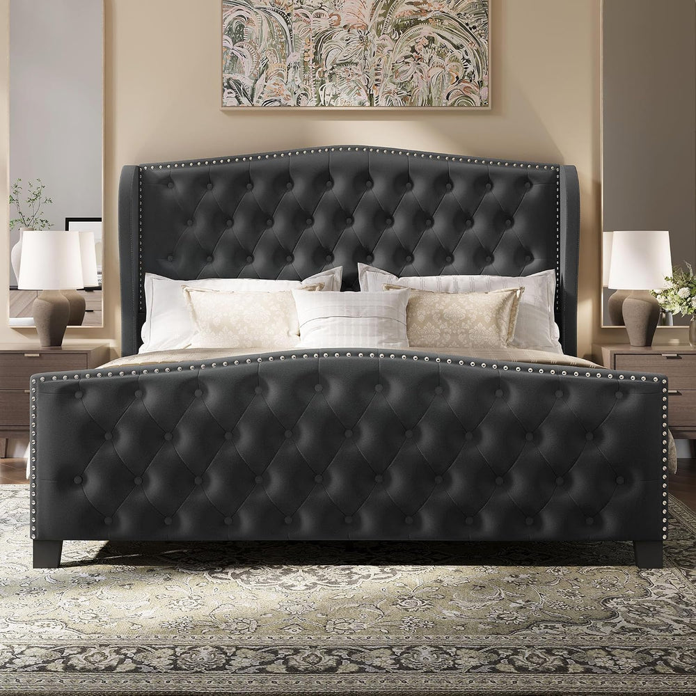 BRELTAM Upholstered Queen Size Bed Frame Velvet Tufted Platform Bed Frame wit...