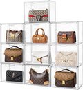HBlife 10 Pack Purse Storage Organizer for Closet, Large Clear Stackable Handbag Display Case Box with Magnetic Door for Collectibles, Cosmetics, Women Heels and Toys