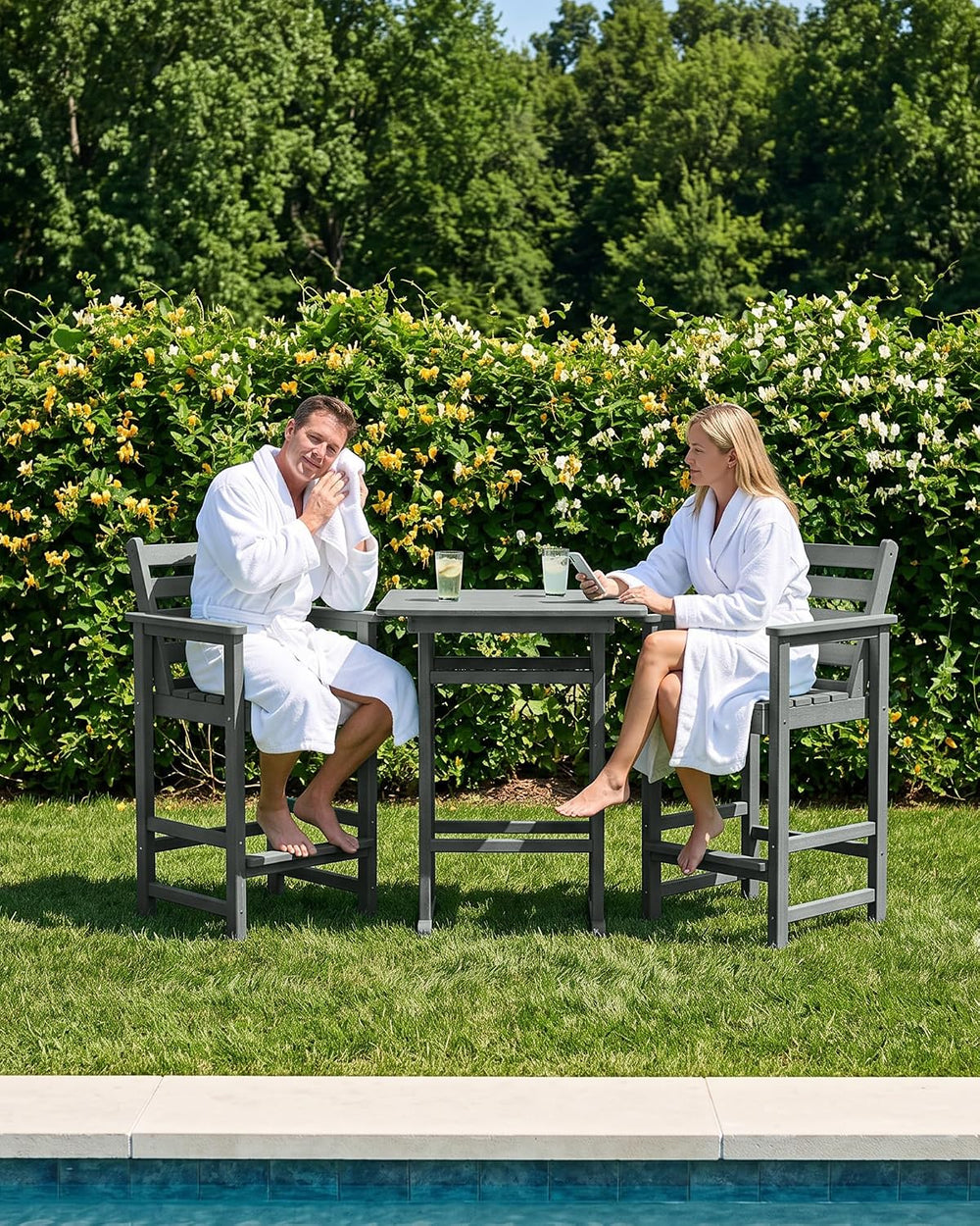 PLUUV Tall Bar Height Adirondack Chairs Set of 2 with Table, Grey
