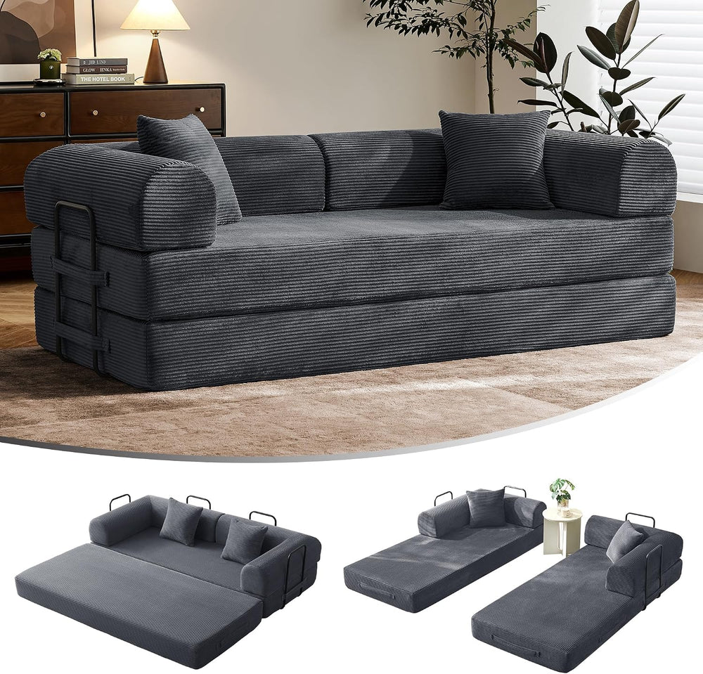 79" Convertible Futon Sofa Bed, Couch for Living Room | Dark Gray | Fold...