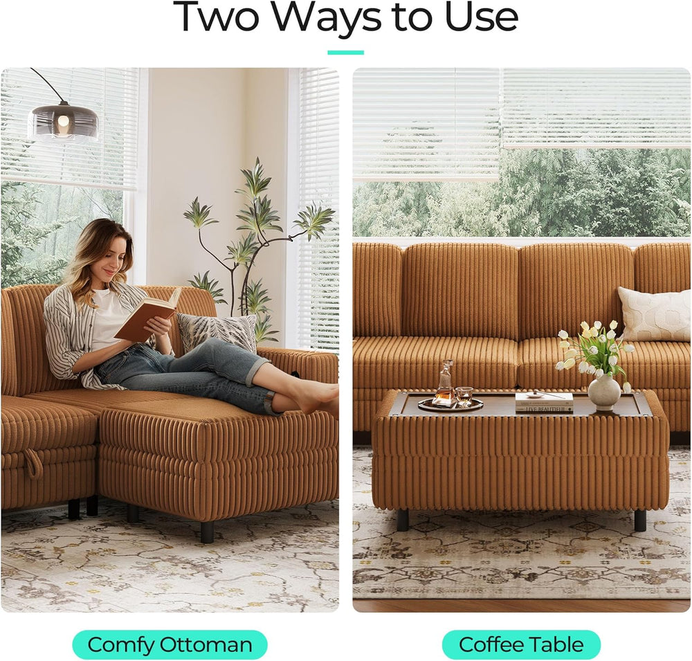 LINSY HOME Sectional Sleeper Sofa Storage Ottoman Bench, Convertible Coffee T...