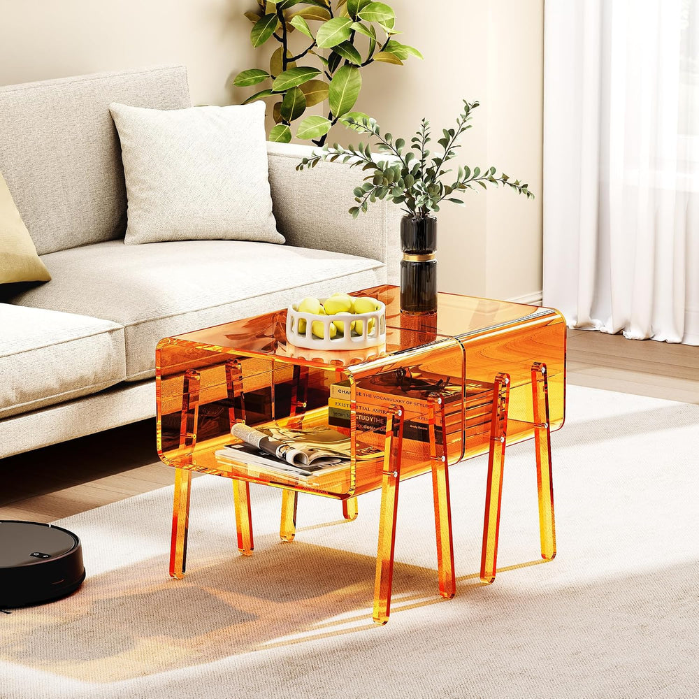 Acrylic Side Table, 2-Tier End Table with Open Storage for Small Spaces, Clea...