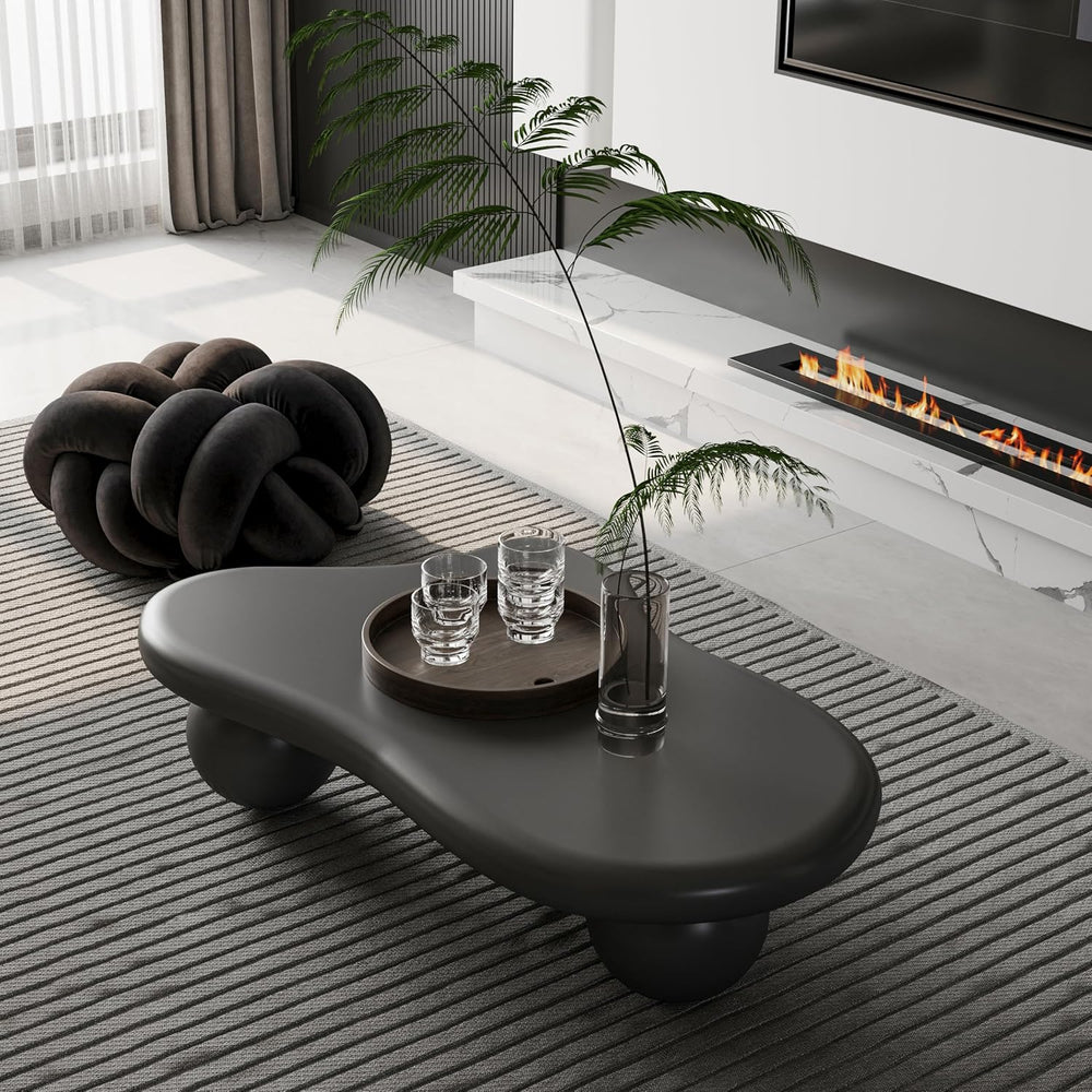 47 Inch Modern Coffee Table,Irregular Cloud Coffee Table with 3 Ball Legs, Ce...