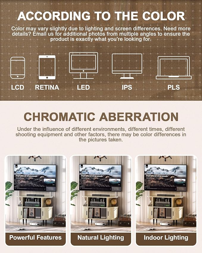 35.4" Fluted Small TV Stand, Mid Century Modern TV Stands for Bedroom,TV Entertainment Center with Storage for TVs, Round Media Console Cabinet with Sliding Doors for Bedroom, Living Room, Nature