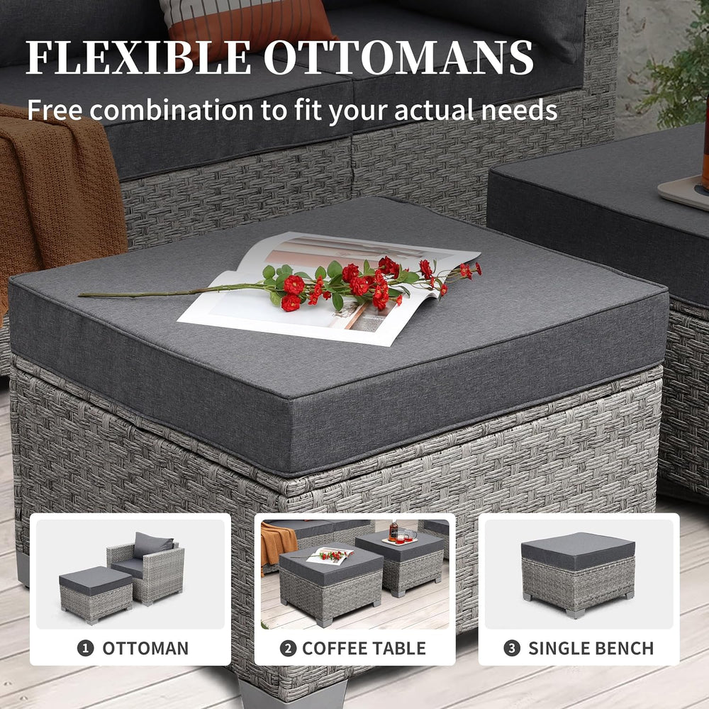 WAROOM Patio Furniture Set 6 Piece PE Rattan Outdoor Conversation Sets Grey W...
