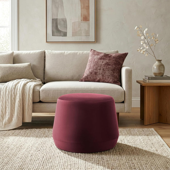 Studio Living® 24” Waverly Ottoman Round Faux Leather Bench, Stationary Ottomans, Backless Chair, Footrest for Living Room, Footstool Office, Bedroom, Padded Seat, Plum