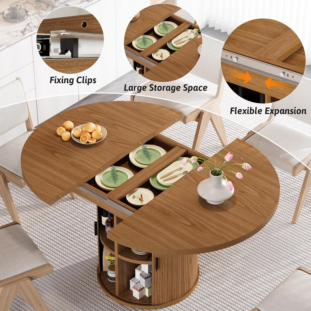 Vipbear Extendable Dining Table 43-59" for 4-6 People, Solid Wood Top wi...