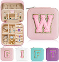 Parima Travel Essentials for Women Jewelry Box, Travel Accessories for Teen Girls Trendy Stuff | Necklace Organizer Earrings Organizer Ring Organizer - Letter W, Pink
