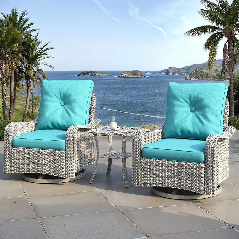3 Piece Outdoor Patio Furniture Set,High Back Wicker Swivel Rocker Patio Chai...
