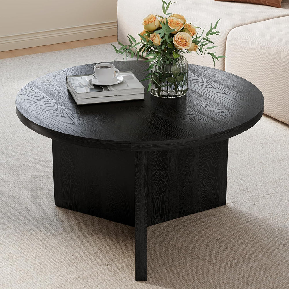 Luoxiao Round Coffee Table 27.5" Modern Black Coffee Tables for Living Room