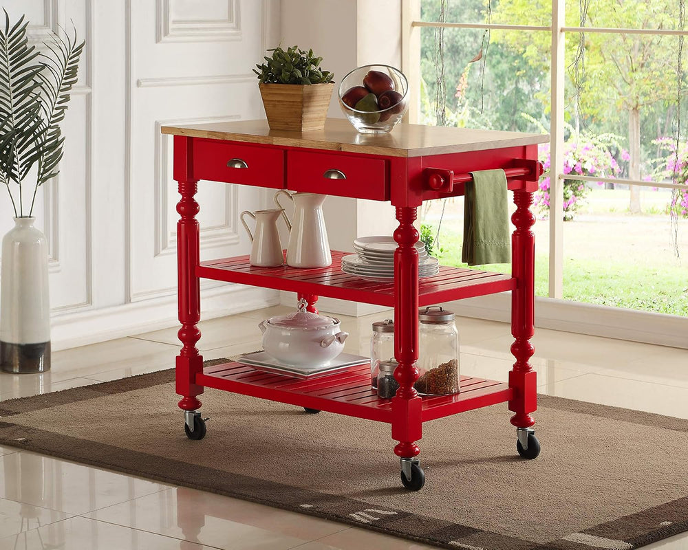 Bernards Natural Kitchen Island, red