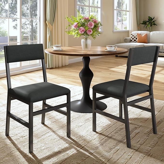 Dining Chairs Set of 2, Upholstered Modern Dining Room Chairs with Ergonomic Backrest and Metal Legs, Fabric Kitchen Chair for Dining, Kitchen and Living Room, Black
