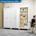 75" Tall White Metal Storage Cabinet with Doors, Heavy Duty | Freestanding Steel Kitchen Pantry Cabinet, 4 Adjustable Shelves (180 Lbs Load), Tall Cabinets for Home, Office and Garage