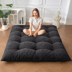 MAXYOYO Japanese Floor Mattress Full Size, 6" Foldable Futon Mattress Tufted Roll Up Floor Bed, Thick Chenille Tatami Mat Sleeping Pad for Camping Guest Room Dormitory Bedroom RV, Black