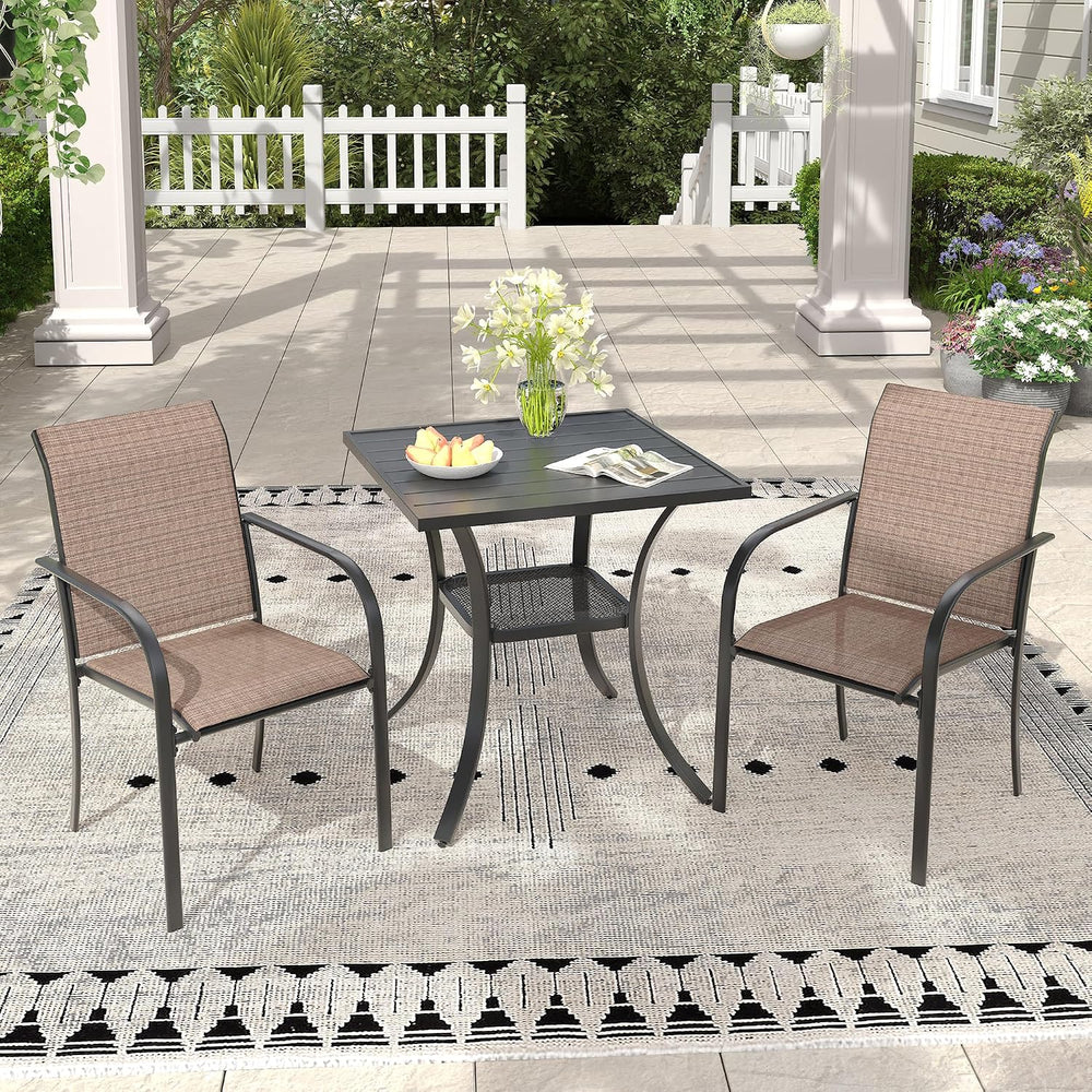 3 Pieces Outdoor Dining Set, Stackable Textilene Paito Chairs & 27.5&quot...