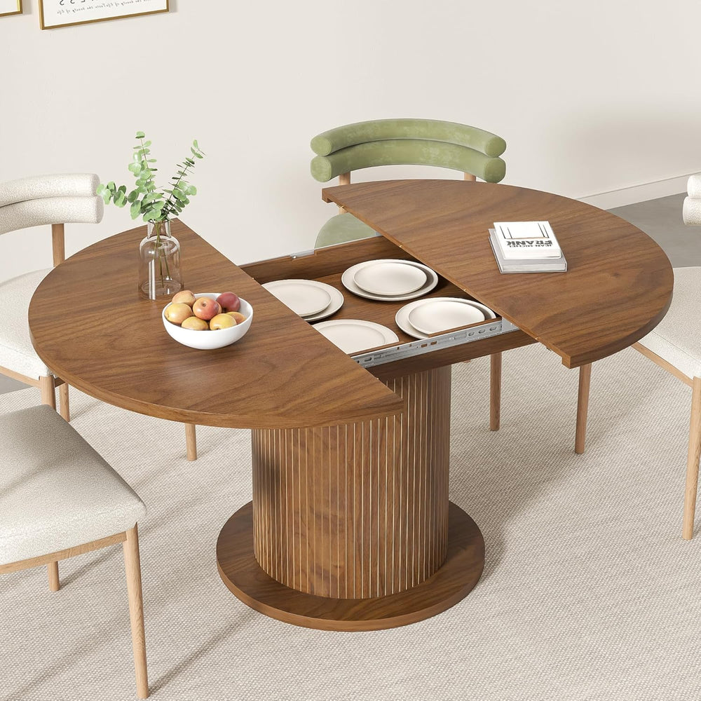 43.3 inch 59 inch Adjustable Size Round Dining Table for 4 6, Unique Design M...