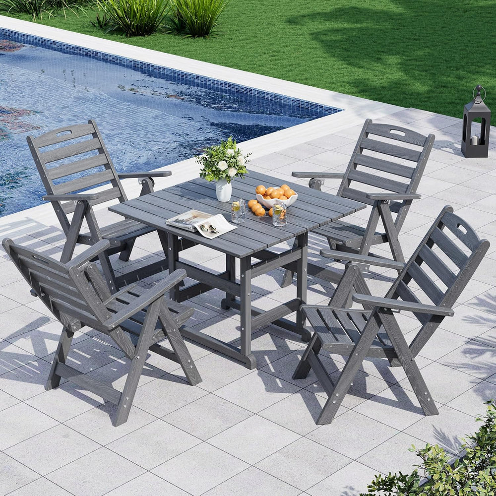 Dining Table Set, 5-Piece HDPE Outdoor Dining Set for 4, Grey