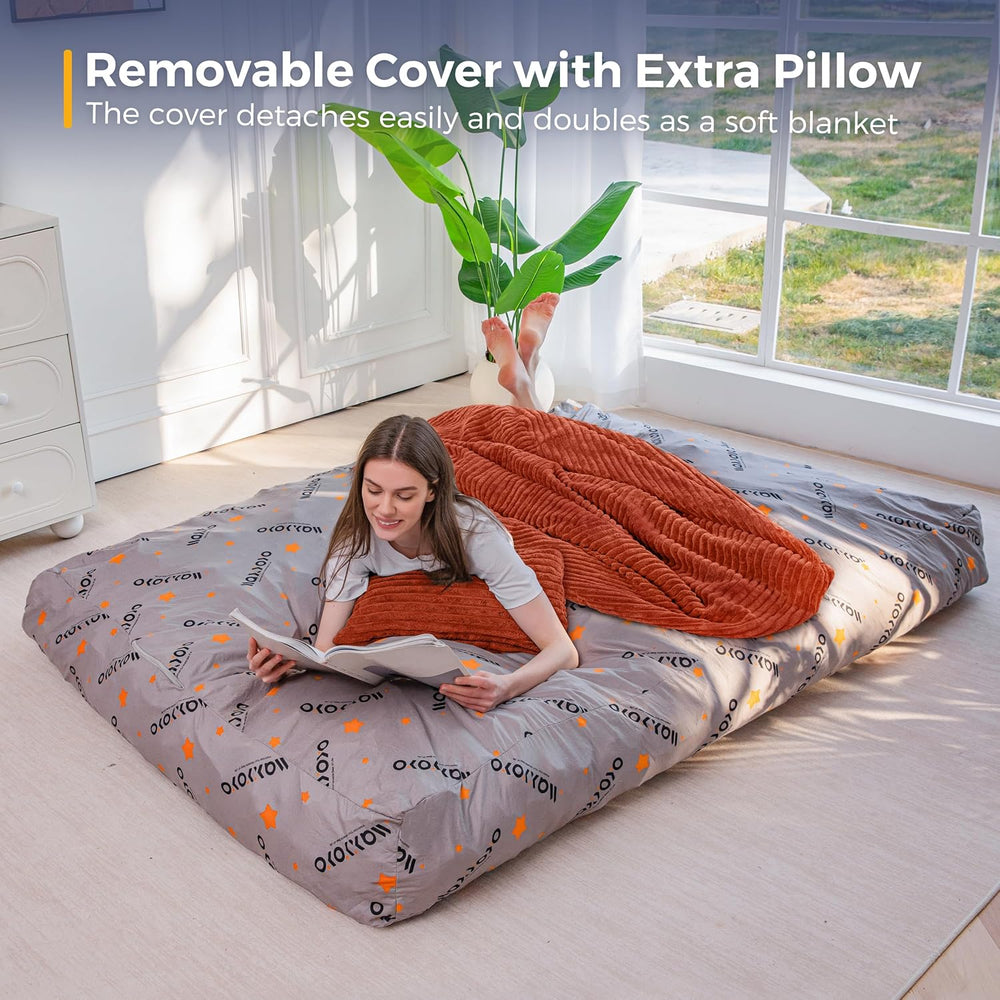 MAXYOYO Giant Bean Bag Chair Bed with Pillow, Convertible Beanbag Sofa to Flo...