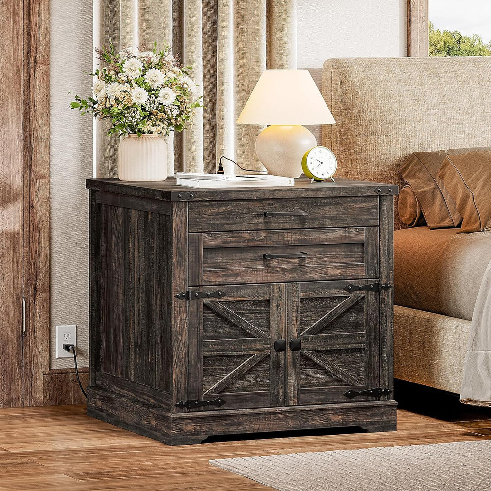 RALGEND Farmhouse End Table with Charging Station, 24'' Sofa Side Tab...