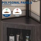 IDEALHOUSE Corner Bar Wine Cabinet with Glass Holder Wine Bar Rack Cabinet with Mesh Door & Glass Holder,Industrial Liquor Cabinet for Home, Kitchen, Dinning Room,Rustic Oak