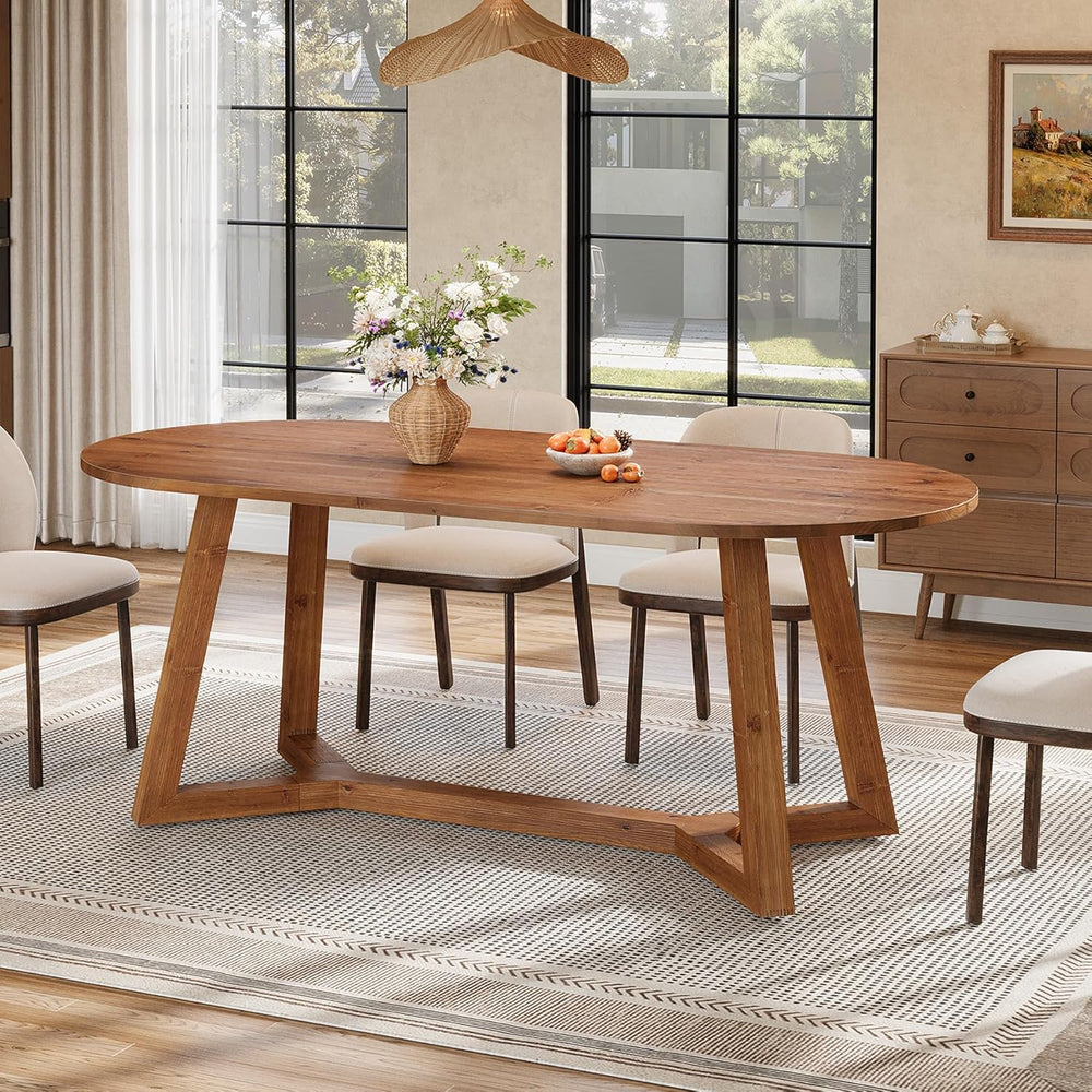 63" Solid Wood Oval Dining Table, Farmhouse Kitchen Table for 4-6 People...