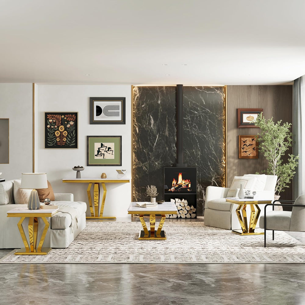Asday White and Gold End Table for Living Room, Gold Modern End Table, 22 inc...