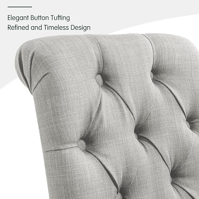 CHUN YI Dining Chairs Set of 4, Button Tufted Upholstered Fabric Dining Room Chairs with Solid Wood Legs and Curved Back, Parsons Side Chairs for Kitchen, Light Grey