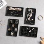 Frebeauty Jewelry Organizer Tray,Stackable Velvet Jewelry Trays,Drawer Inserts Earring Organizer For Women Jewelry Storage Display Case for Rings Stud Necklaces,Set of 9(Black)