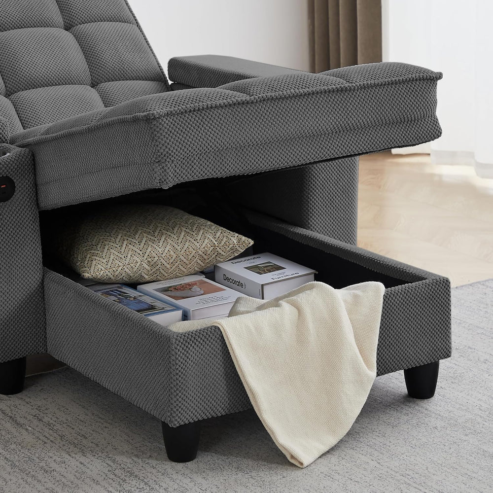 Eafurn Convertible Chaise Lounge Sleeper Chair with Storage and 6-Position Re...