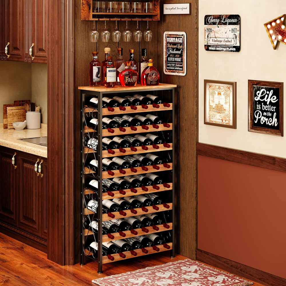 Sonyabecca 48 Bottle Wine Rack Freestanding Floor with Wood Top,8-Tier Wine S...