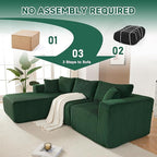 97" Modular Sectional Sofa, L-Shaped Boneless Couch with Deep Seat, Cozy Cloud Couch Sectional with Convertible Ottoman, Modern Sectional Couches for Living Room（ Green）
