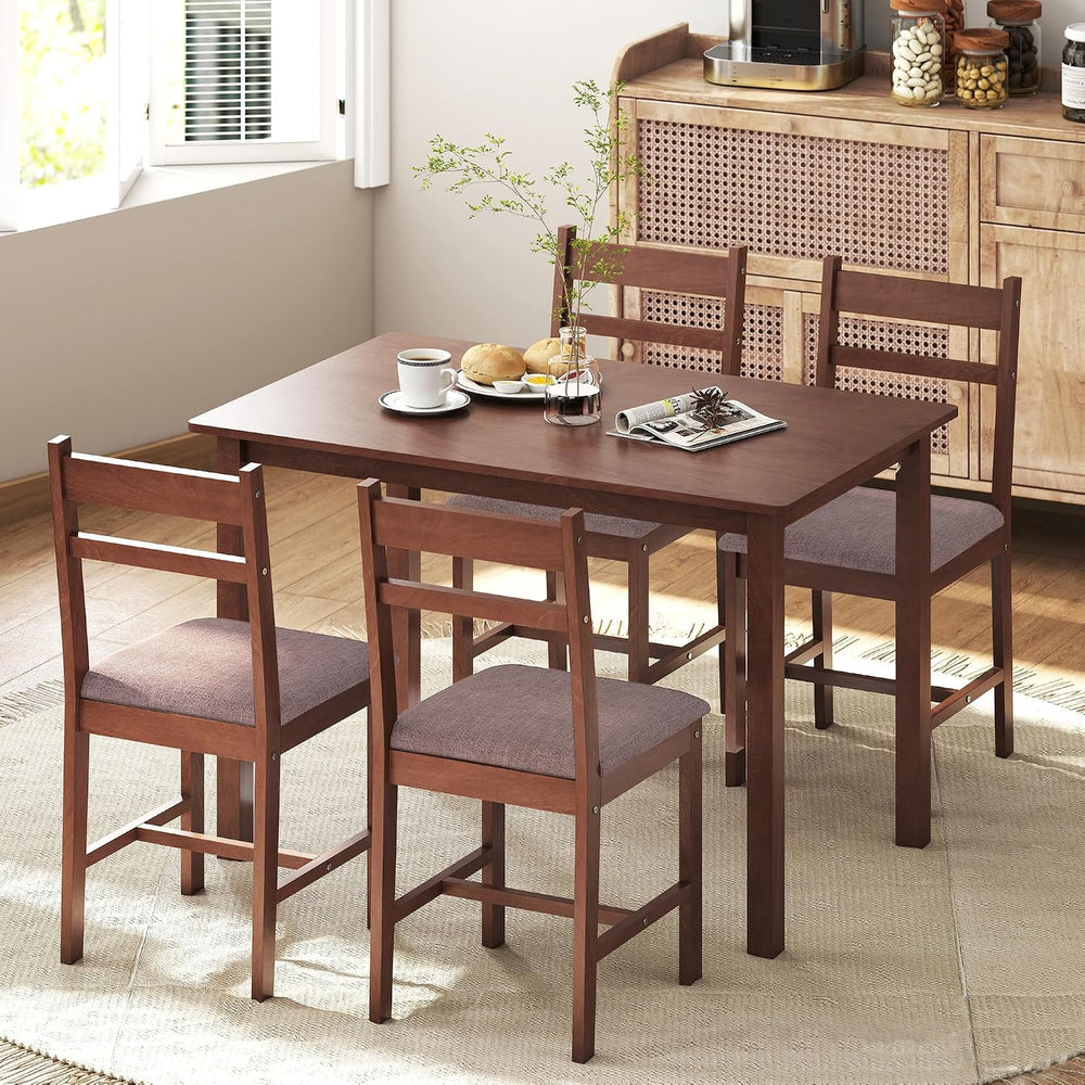HOMCOM 5-Piece Solid Wood Dining Table Set for 4, Light Brown and Brown | Far...