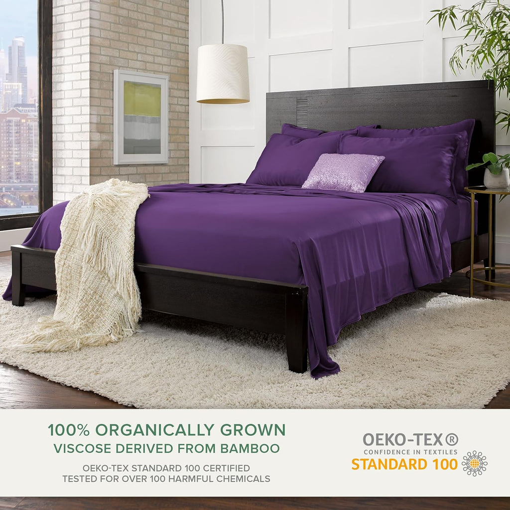 King Pillowcases by Pure Bamboo, Genuine 100% Organic Viscose Derived from Bamboo, Luxuriously Soft & Cooling, Double Stitching, Envelope Closure (2 King Pillowcases, Purple)