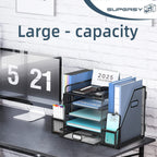 SUPEASY Mesh Desk Organizer with File Holder, 5-Tier Paper Letter Tray Organizer with Magazine Holder, Desktop Organizer and Storage with Drawer for Office Supplies Home or School, Black