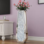 SHYFOY 30" Floor Vase Crushed Diamond Mirrored Vase Silver Tall Vases for Floor, Large Crystal Glass Decorative Floor Vases for Living Room Office Corner Hallway Home Decor